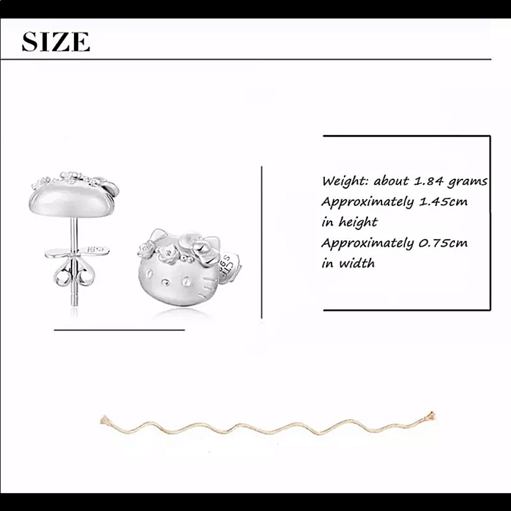 Hello Kitty Sterling Silver Diamond Stud Earrings - Picture 6 of 7